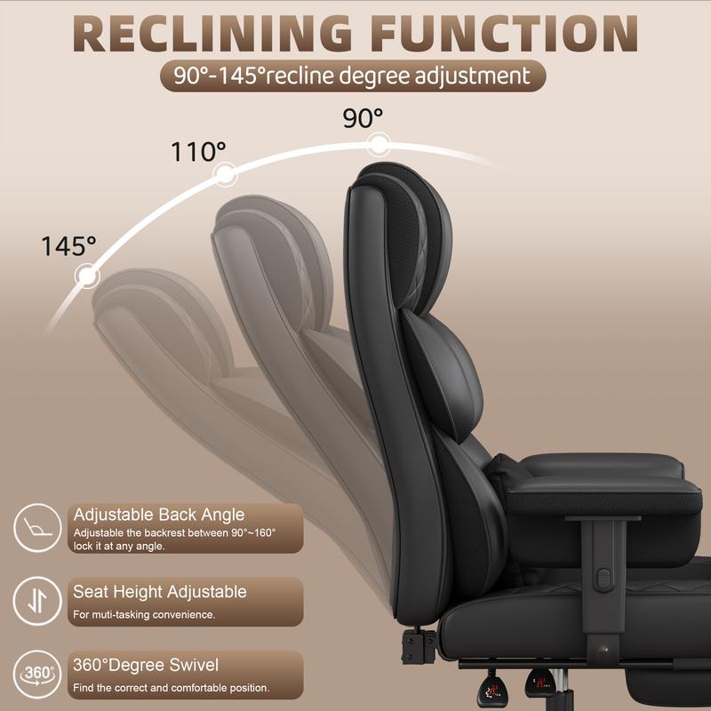 Vonesse Big and Tall Office Chair, Computer Chair with Soft Adjustable Armrests, Ergonomic Gaming Chair with Breathable Linen Design, Executive Chairs with Footrest V3048A