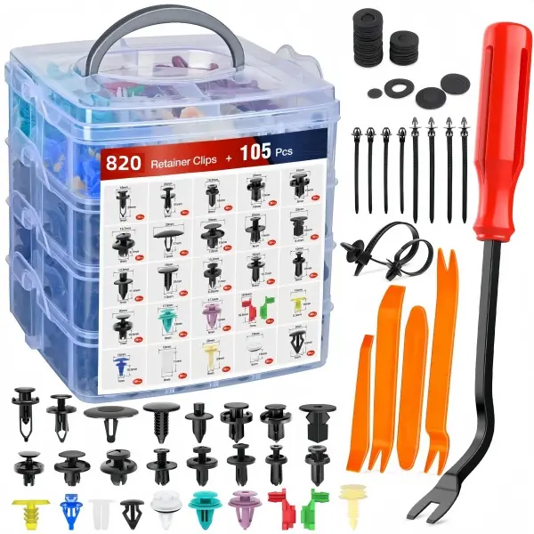 925pcs Heavy-Duty Self-Locking Nylon Universal Push Rivets Clip Kit - Multi-Size Vehicle Replacement Fasteners with 6.7mm/8mm/10mm Options, Removal Plier Bracket for Auto Repairs, Splash Hold (Automotive Truck Accessories)