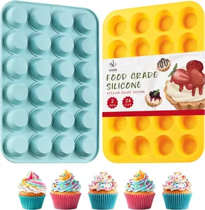 Lightweight 2PCS Silicone Mini Muffin Pan Set, 24-Cup Nonstick Baked Goods Kitchen Bakeware, BPA-Free, Dishwasher-Safe, Peaceful Baking for Muffins, Tarts, Egg Bites