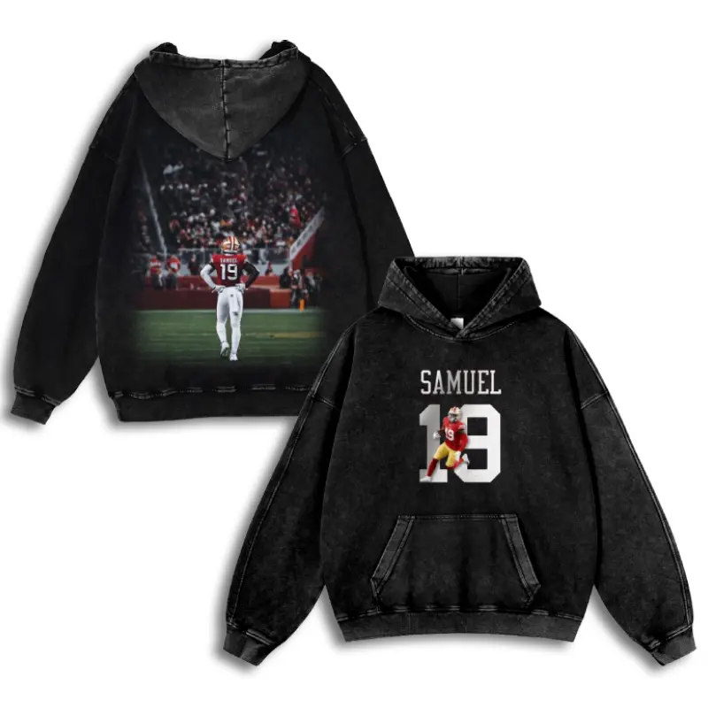 Deebo Samuel Sr. #19 49ers Casual Washed Hoodie | Deebo Dynamic WR Apparel, Scarlet Gold Pride, Faded Wash Versatile Playmaker Essential