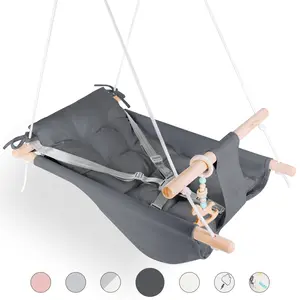 Baby Swing Indoor and Outdoor, Canvas Hammock Swing for Baby to Toddler with a Comfortable Seat, Macaroon Wooden Toy, Adjustable 5-Point Harness,Gift for Baby Boys Girls, 3 Modes
