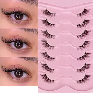 7 Pairs Half Lashes with Clear Band, Cat Eye Tail Elongated Eyelashes, Natural Look Wispy Faux Mink Lashes, Fluffy Soft False Eyelashes, Cosmetic False Lashes