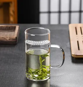 All-in-One Moon Glass Cup Thickened Tea Cup with Filter Crescent-Shaped Tea Cup Large-Capacity Tea Infuser 350ML/12OZ Clear Glass Drinkware