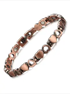 Vintage Hollow Heart Design Copper Color Bracelet, Unisex Simple Versatile Accessory, Perfect Gift for Men & Women