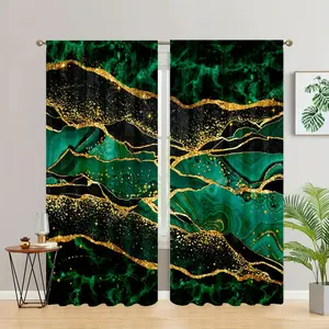 2pcs Golden Green Curtain, Rod Pocket Window Treatment For Bedroom Office Kitchen Living Room Study Home Decor, Room Decoration Aesthetic Curtain, Home Textile