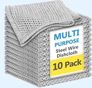 YShomy 10Pcs Heavy-Duty Steel Mesh Dishwashing Rag Double-Layer Wire Cloth Non-Scratch Multi-Purpose for Cookware Sinks Stove Tops 7.87 x 7.87inch Kitchen Cleaning