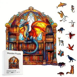 501 Dragon Wooden Puzzle, Jigsaw Puzzles, Unique Shape Animal Puzzle, Brain Teaser for Adults, Decorative Art Painting, High Quality Plywood Box, Wooden Handmade Puzzle