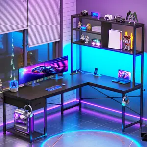 SEDETA 51.2 Inch Reversible L shaped Gaming Desk Small Corner Desk with Drawer and Storage Shelves