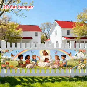 Easter Decoration Banner, Christian Theme Polyester Banner, Jesus and Children Love and Teaching Pattern, Religious Events Decorations