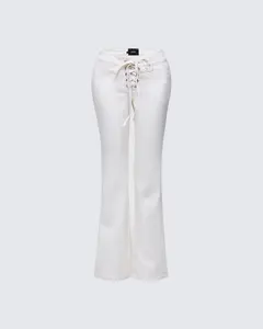 Abiola Ivory Denim Lace Up Jeans
