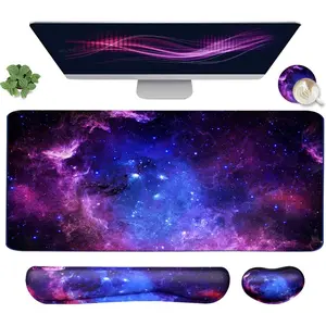 Large  Pad and Keyboard Wrist Rest, Desk Pad for Keyboard and , 4-in-1 Large Gaming  Pad with Wrist Support, Desk Mat for  Office Study -Galaxy Fluid