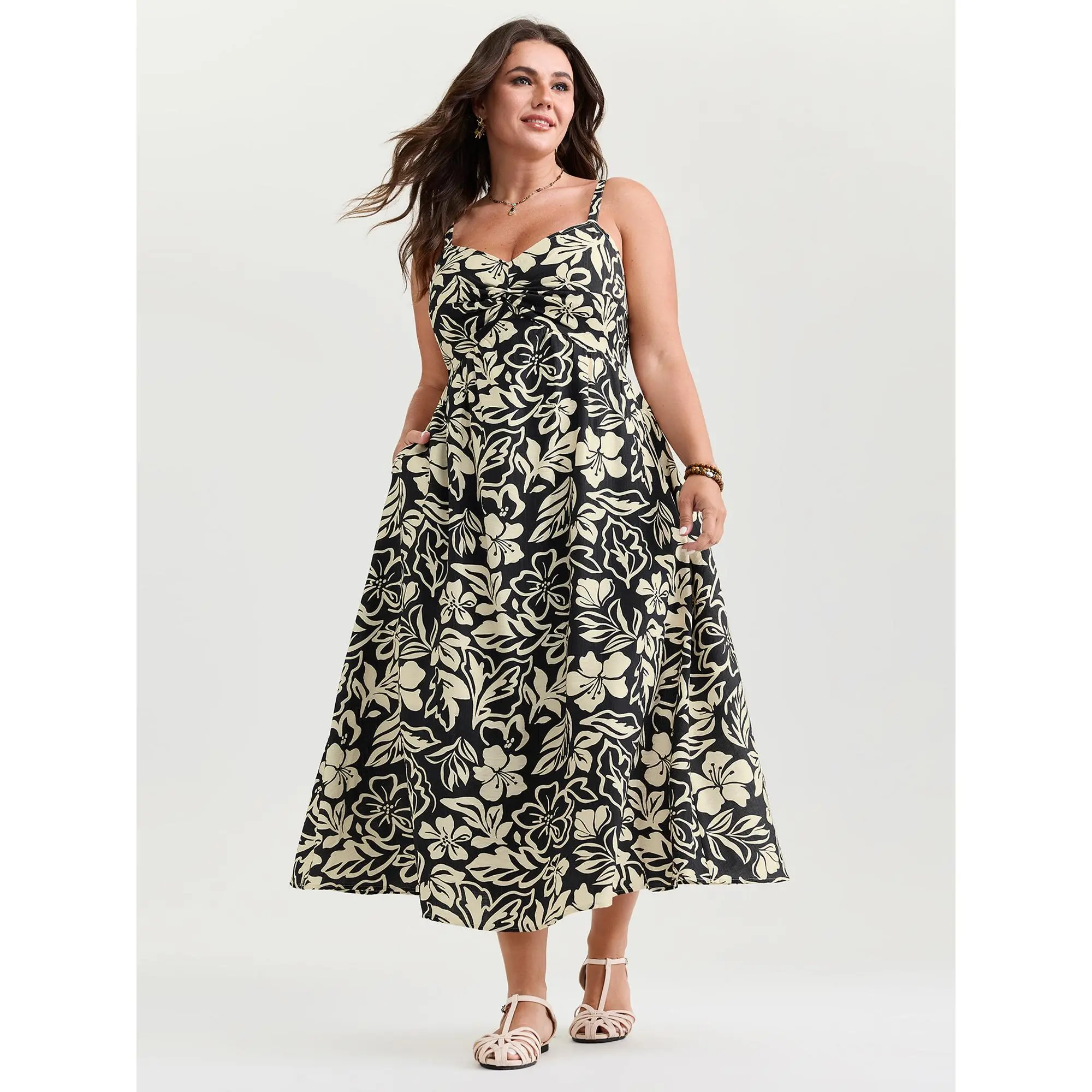 formal dark brown dress Aireen Modal A-Line Midaxi Dress in Floral Print| Oh Polly