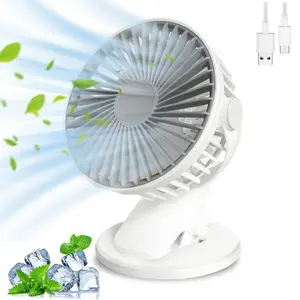 Portable clip-on fan powered by battery, small and powerful with 3 speeds and quiet operation, USB rechargeable mini personal cooling fan, suitable for office desks, homes, offices, camping, and as a gift for ladies (white)