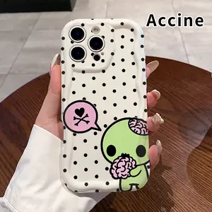 Cream Phone Case for iPhone 17 Pro Max 16 Plus 15 14 13 12 11 Air E Cute Zombie Delight Pattern Curly Wave Frame Drop Protection Shockproof Soft Silicone Smartphone Cover Protective Casing