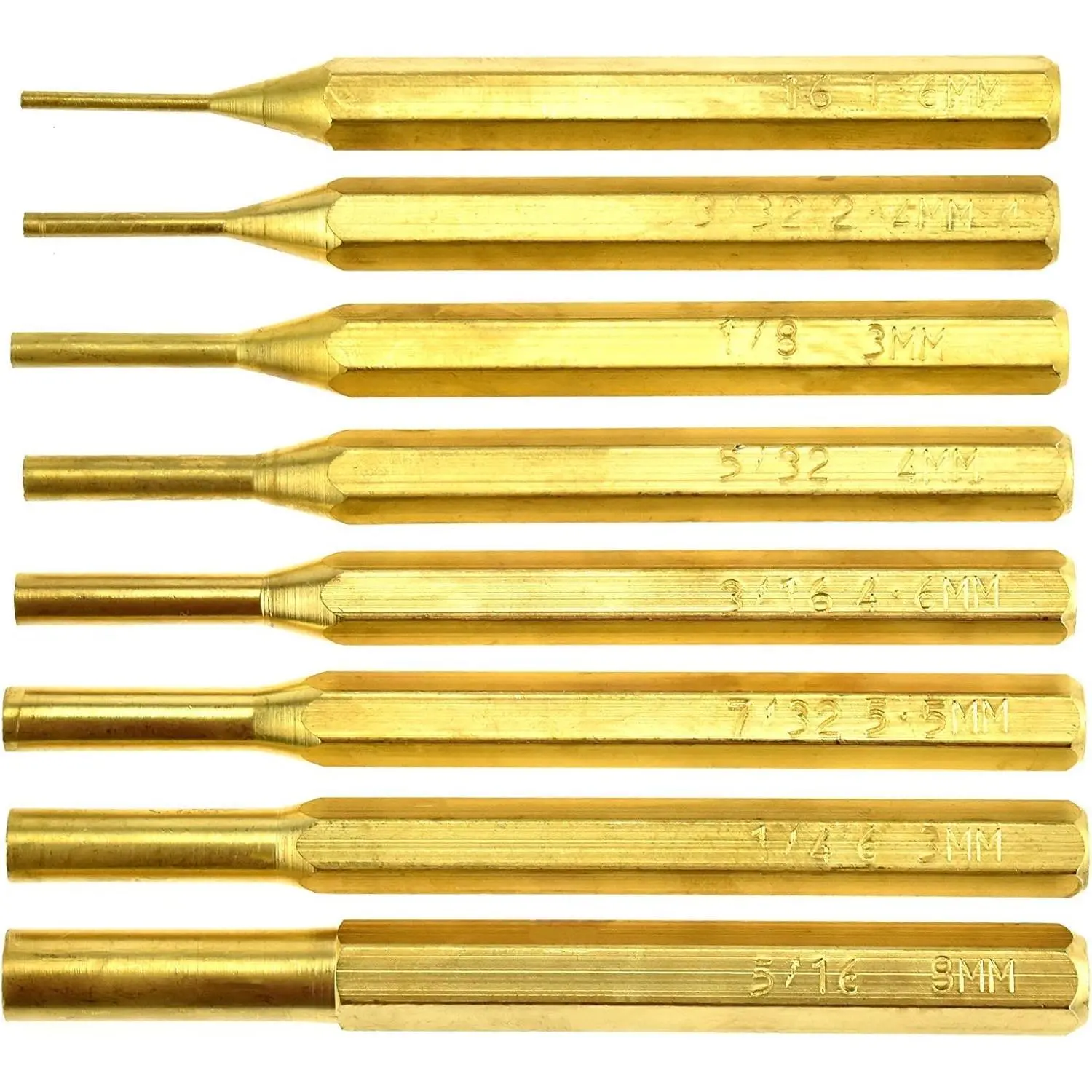 8-Piece Brass Pin Punch Set - Versatile Multi-Size Woodworking Tools for Gunsmithing, Automotive Tasks - Durable Storage Pouch Included - ST1032B