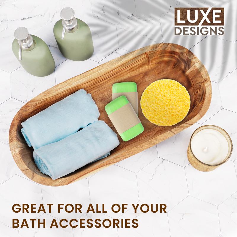 Handmade Acacia Wood Dough Bowl – Decorative & Functional for Home, Kitchen, or Bath. Perfect for Keys, Cosmetics & Boho Decor