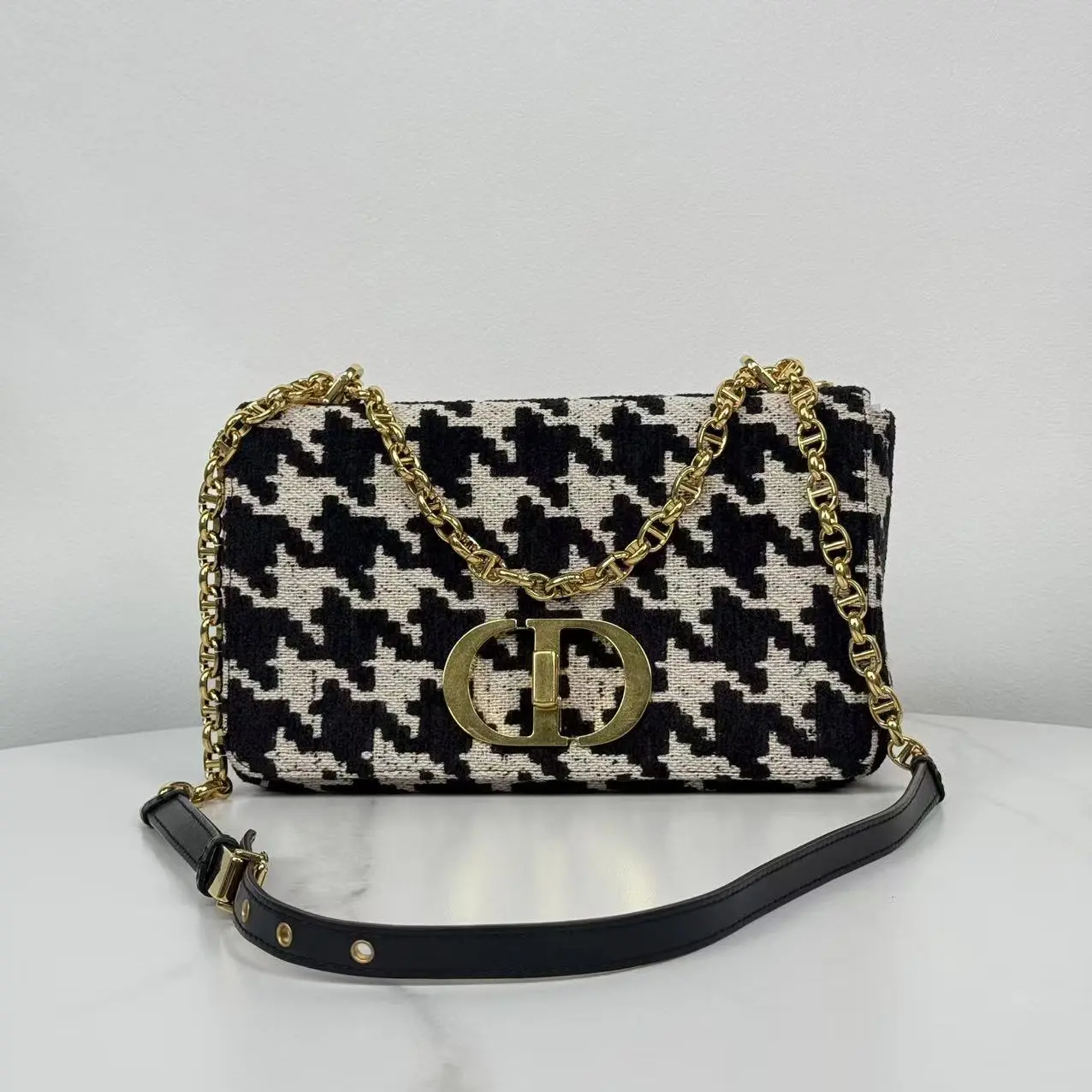 Pre-owned Dior Caro Bag Macro Houndstooth Fabric 21334691