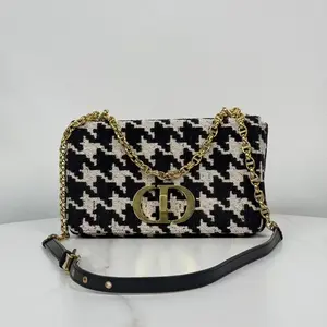 Pre-owned Dior Caro Bag Macro Houndstooth Fabric 21334691