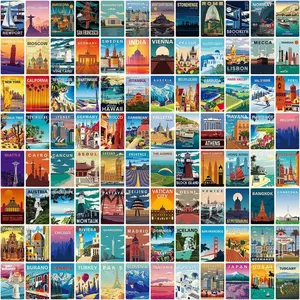 108 Landscape Poster Stickers, Travel Around the World Landscape Series, DIY Sticker Travel, Vintage Landscape Posters, Art Stickers, Stickers Kit