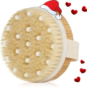 Lymph Detox Dry Brush Body Scrubber, Exfoliating Natural Bristles & Massage Nodes, Suitable for Dry Skin, Cellulite, Circulation, Perfect Skin, Exfoliating Bath Tool, Body Care Tool, Personal Accessories