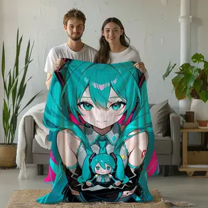 Ultra Soft Hatsune Miku Holding Chibi Miku Plushie Fleece Throw Blanket - Warm Cozy Flannel Blanket for Couch Bed - Perfect Birthday Christmas Gift for Anime Girls Teens