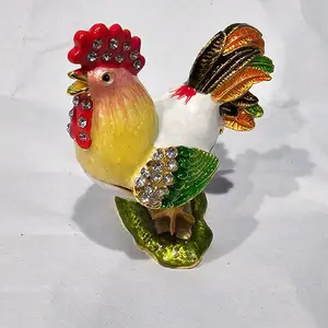 Small Rooster Home Decor with Small Storage Compartment - Colorful Design & Sparkling Accents