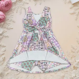 Easter Baby Girl Rabbits Bunny Flowers Checked Yoga Active Shorts Knee Length Dresses