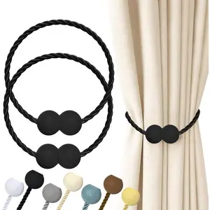 Magnetic Curtain Tiebacks – No Drill Curtain Holdbacks, Strong Magnetic Curtain Holders Clips, Decorative Drapery Tie Backs for Blackout Curtains, Home & Office Window Decor (2 Pack, Black)