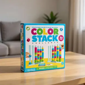 Color Stack Challenge  A Fast-Paced Color Matching Puzzle Game for Fun Parties and Family Game Night. Includes 2 Stack Racks, 50 Challenge Cards, 80 Rings & Instructions