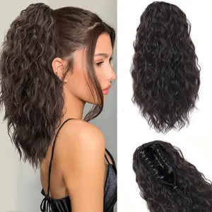 14Inch Hair Clip Extensions for Women Ponytail Long wavy Hair Ponytail Extension Natural Looking Synthetic Hairpiece for Women Daily Use Extension Pony tail Dark Brown  elegant hair accessory