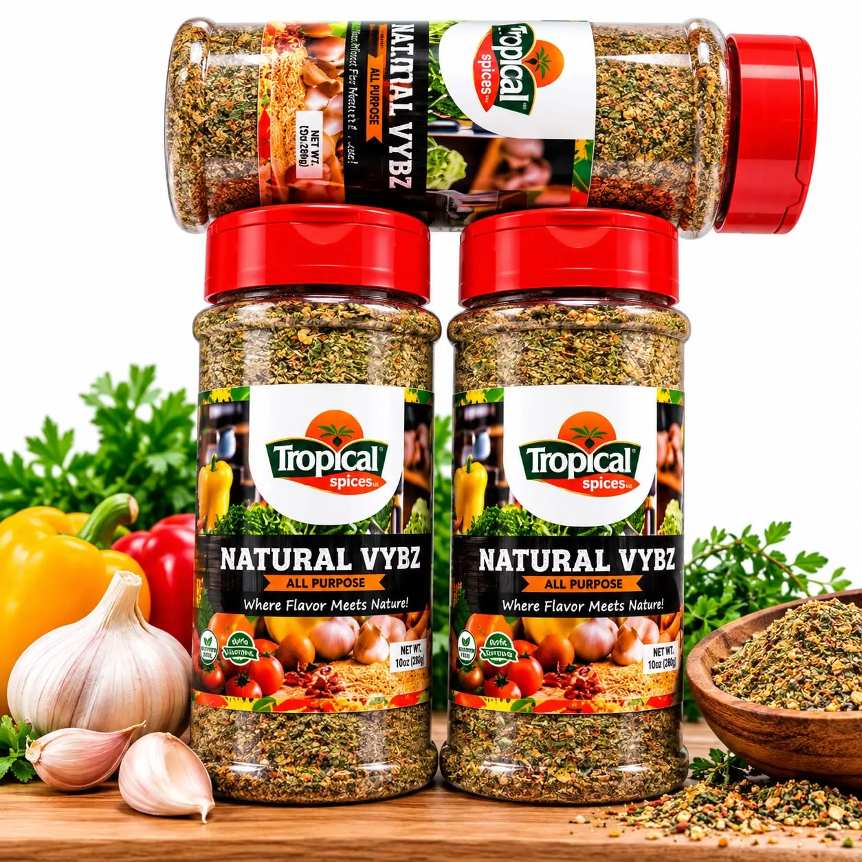 Tropical Spices Natural Vybz All Purpose Seasoning Bundle of 3 – Caribbean Herb and Spice Blend, 8 oz Each