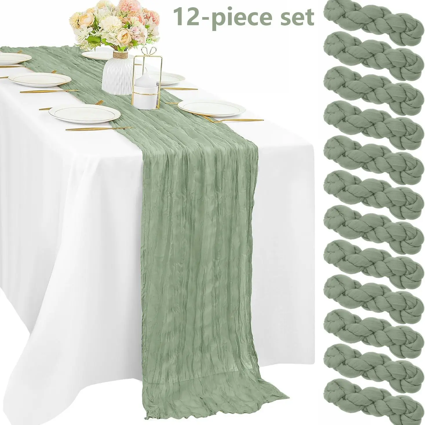 Boho Style Table Runner Set, Multi-Color Options, 35x120 Inches Large Size Cheese Cloth, Perfect for Easter, Spring, Boho, Rustic Decor