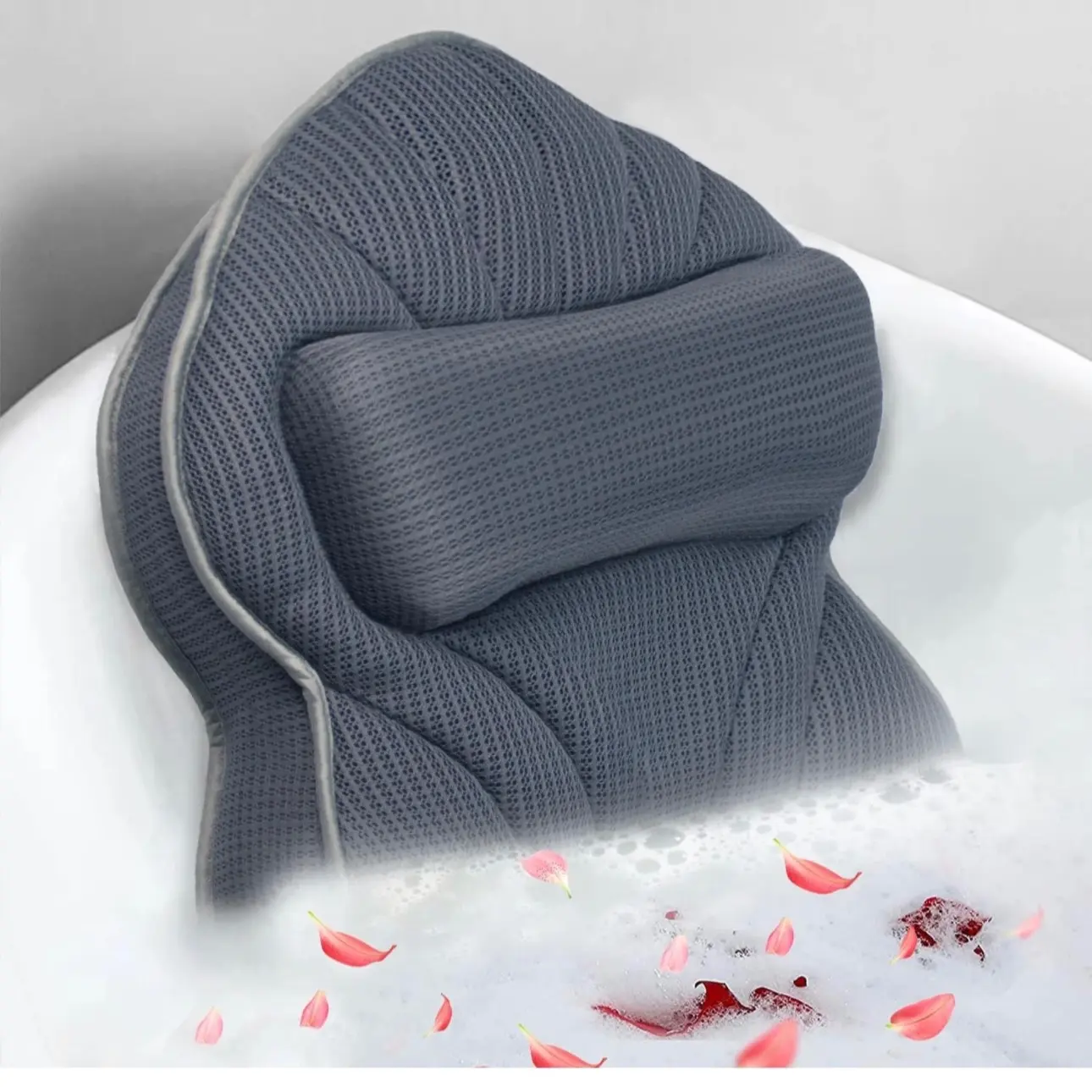 Bath Pillow with Neck, Back, and Head Support for Bathtub, Spa, and Soaking - Gray (19''x15'')