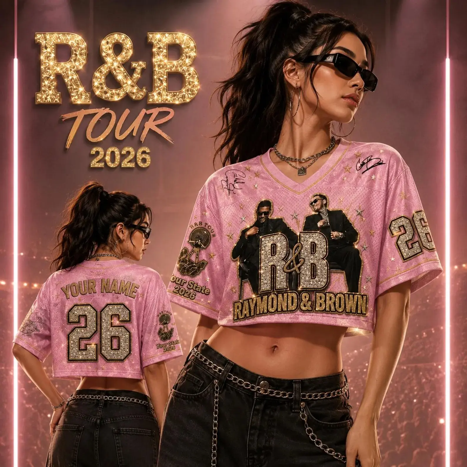 R&B Music Fan Croptop Football Jersey – Custom Name, State & Number, Urban Concert Outfit, Unisex Fan Apparel