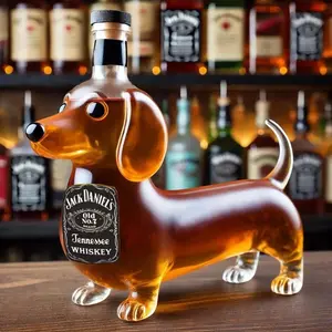 Cute Sausage Dog Shape Glass Wine Bottle, Perfect for Home Bar Collection, Ideal Gift for Whiskey Lovers, Unique Barware with Humor