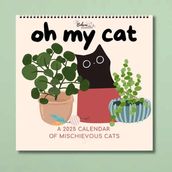 Oh My Cat! Custom 2026 Wall Calendar - Funny Mischievous Cats for Cat Moms & Cute Home Office Decor 8.5" x 8.5" Square Premium Paper Spiral Bound Hanging Calendar by BohemiWANDERS