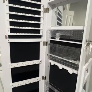 LED Mirror Jewelry Cabinet Standing, Lockable Jewelry Armoire with Arched Full-Length Mirror and Adjustable LED Lights, Space-Saving Jewelry Organizer with Mirror