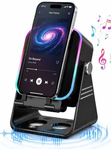 Wireless Bluetooth Induction Speaker, Phone Speaker Amplifier with Colorful Lights & 3500mAh Battery, Portable Phone Stand Compatible with iPhone/iPad/Android/Samsung - Black tablet holder Party Karaoke