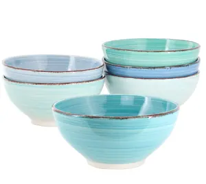 Blue 6.25 Inch 6 Piece Round Stoneware Assorted Bowl Set