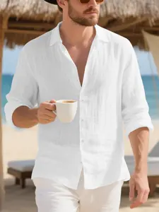 Men's Linen Long Sleeve Shirt, American Loose Fit Button Down, Hawaiian Casual Top, Spring & Fall Fashion, Comfortable Men's Clothing