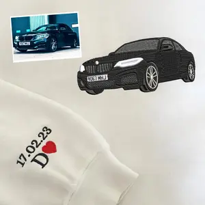 Custom Embroidered Car Portrait Sweatshirt, Car Hoodie, Valentine Gift, Best Gift for Boyfriend, Gift for Dad, Husband, Custom Cars Drawing from Photo