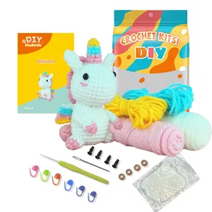 Beginner DIY Crochet Kit, Cute Unicorn, Easy to Learn, Perfect for Doll Gifts, Stress Relief, Knitting Learning, Includes Video Tutorial