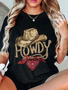 100% Cotton Unisex Western Cowboy Birthday Party Howdy Cowboy T-Shirt Casual Top