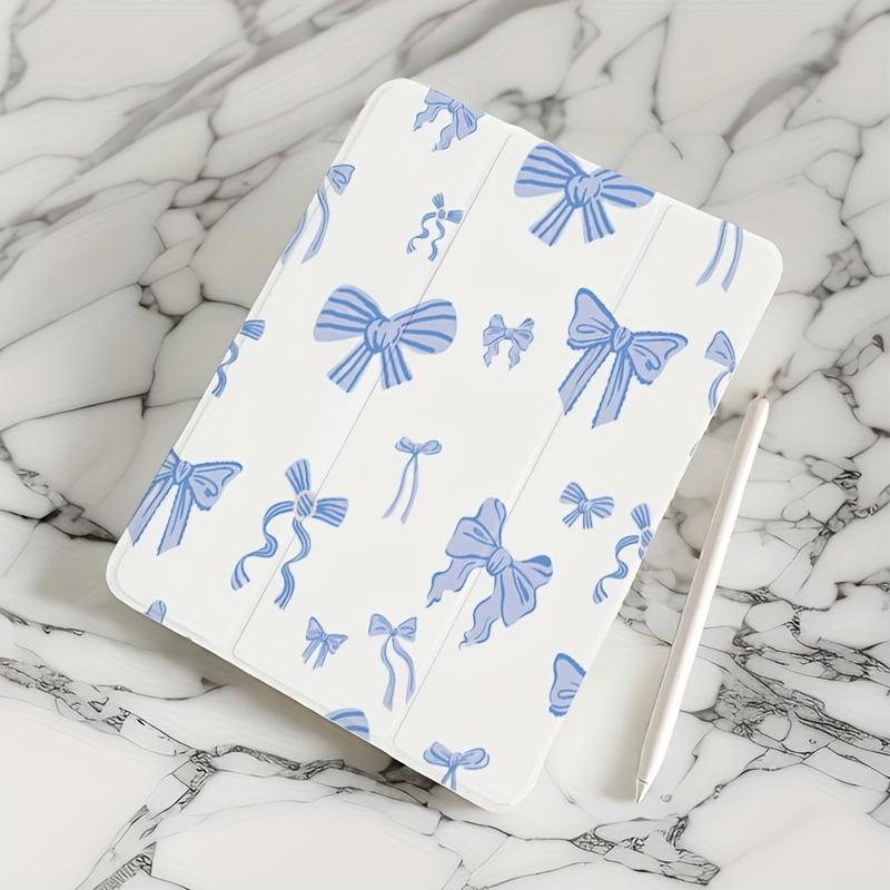 Blue butterfly pattern, with adjustable bracket and pen slot, foldable non-slip TPU protective case, suitable for iPad mini, iPad Air, iPad Pro/iPad 10th generation, 11th generation and other series of iPad protective cases