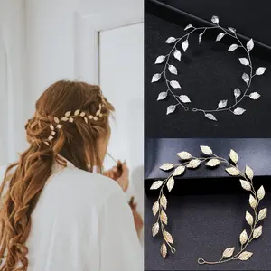 LUXJELWEL - Gold Color Bridal Tiaras Headbands for Wedding Hair Accessories Women Hair Jewelry Leaf Headdress Ornaments for Brides