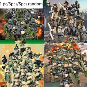 TOOUEE 1 PC/3PCS/5PCS Random Wild Wolf Marine Corps/Air Force Paratroopers/Armed Police Force Action Mini-Figures with Multiple Military Weapons Accessories,Party Favors Set