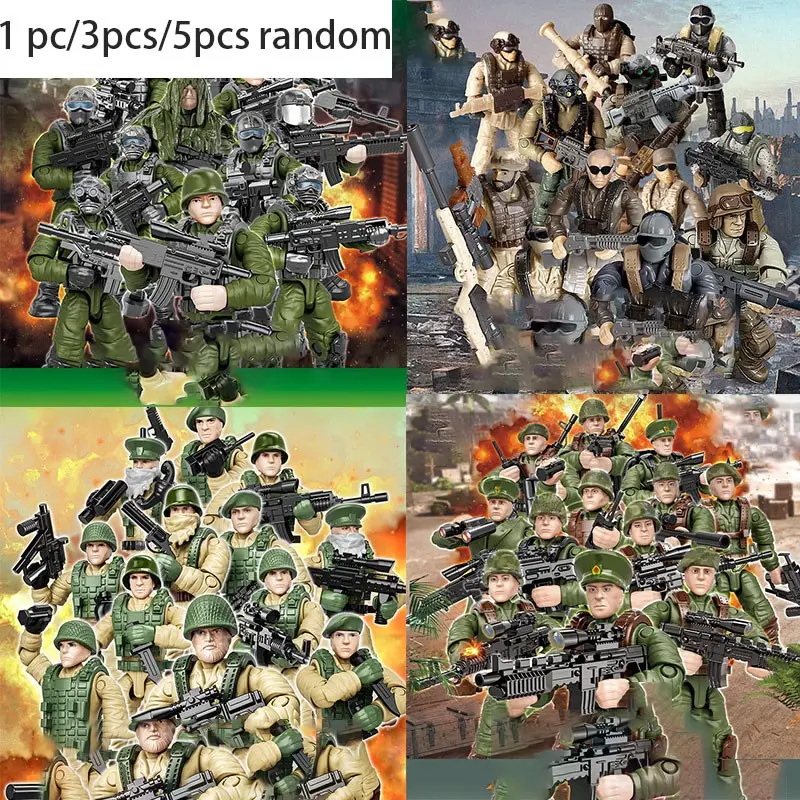 TOOUEE 1 PC/3PCS/5PCS Random Wild Wolf Marine Corps/Air Force Paratroopers/Armed Police Force Action Mini-Figures with Multiple Military Weapons Accessories,Party Favors Set, Collectible Figurine, Collectible Minifigures