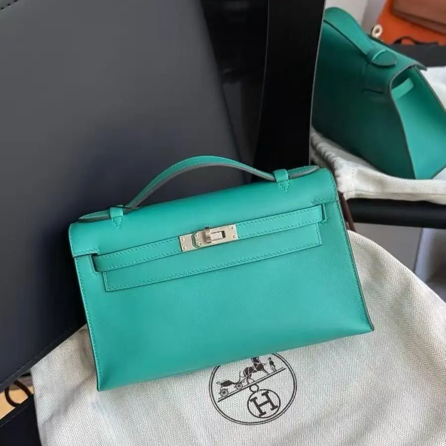 Pre-owned HERMÈS Mini Kelly I U1 Verona Green Silver Hardware D Stamp Luxury Handbag 2505502