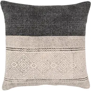 Lola Accent Pillow, Block Printed, Black, Light Beige