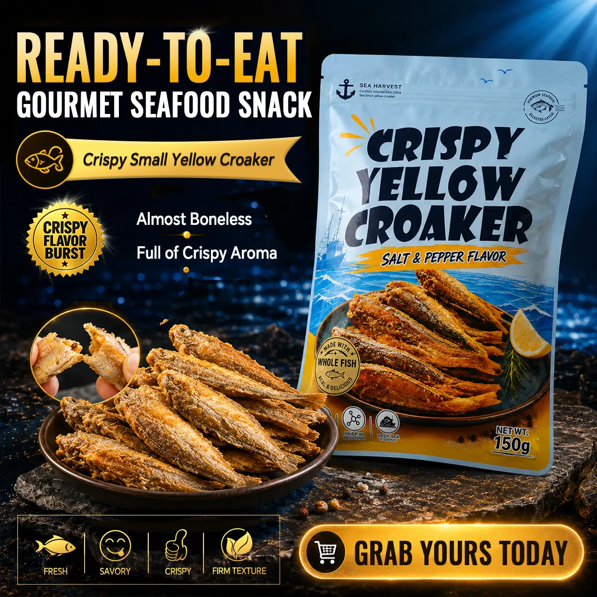 G-Wild-Caught Crispy Yellow Croaker | Salt & Pepper Savory Snack